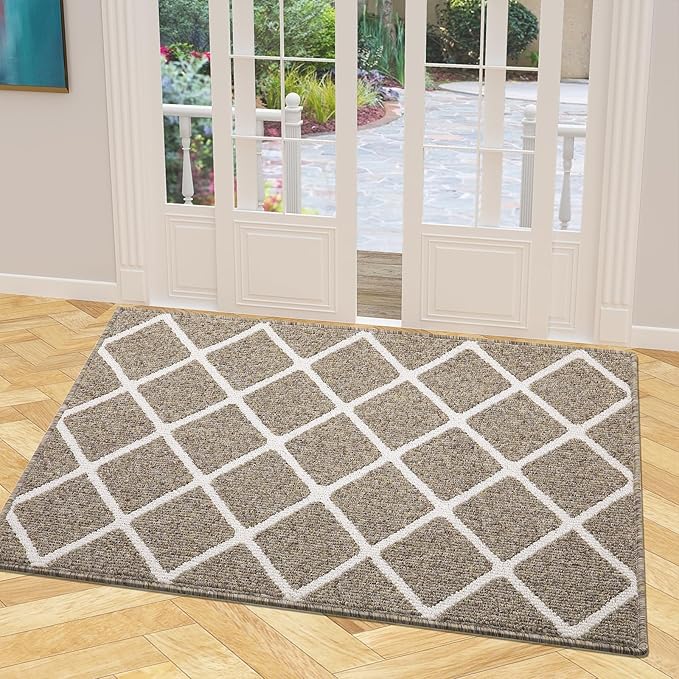 Finchitty Indoor Door Mat, Dirt Resistant and Absorbent, Low-Profile, Non-Slip, Washable Inside Floor Mats for Front Door, Back, and Entrance, 48" x 32", Khaki