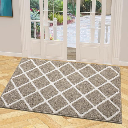 Finchitty Indoor Door Mat, Dirt Resistant and Absorbent, Low-Profile, Non-Slip, Washable Inside Floor Mats for Front Door, Back, and Entrance, 48" x 32", Khaki