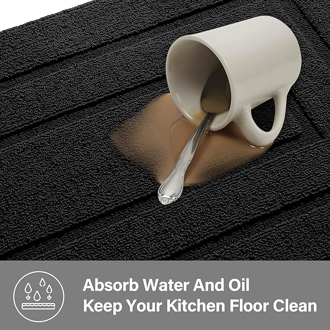 GRANNY SAYS Kitchen Mats for Floor 59 x 20, Resist Dirt Kitchen Rugs Non Slip Washable, Large Rug Runner for Sink Laundry Thick Durable Polypropylene Comfort Standing, Black