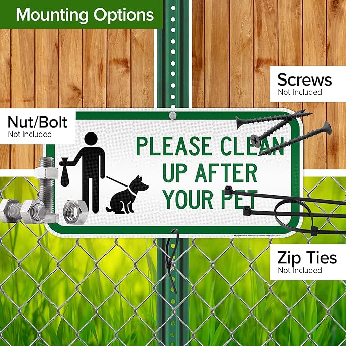 Please Clean Up After Your Pet Sign, 9x18 Inches, Reflective, Rust Free DiBound, Fade Resistant, Made in USA by My Sign Center