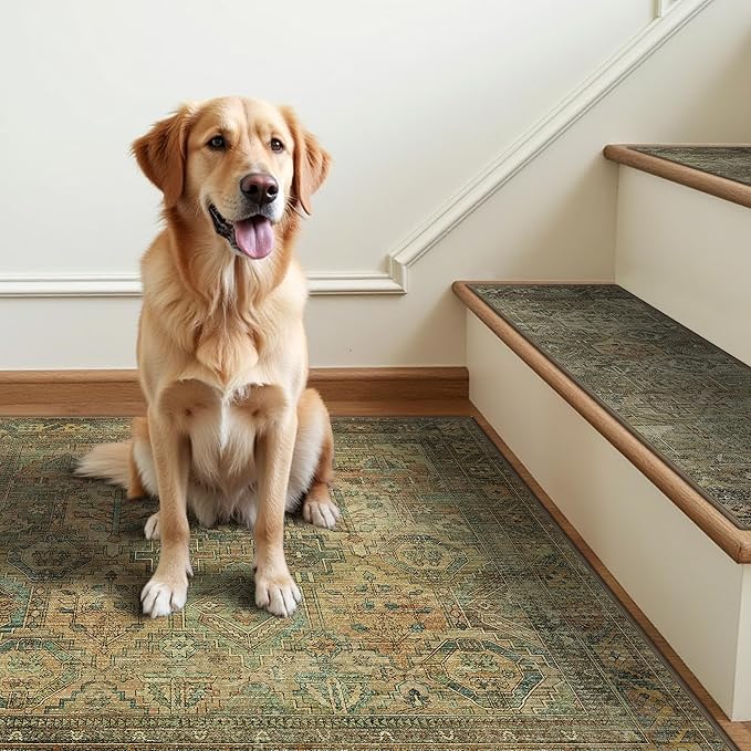 Carpet Stair Treads Non Slip 1PCS, 30" X 30"Edging Stair Runner for Wooden Steps Indoor, Resistant Stair Rugs with Reusable TPE Adhesive Backing, Residue Free Mat for Kids,Pets,Vintage Sage