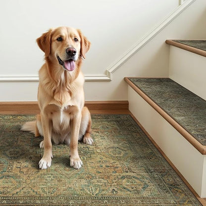 Carpet Stair Treads Non Slip 1PCS, 30" X 30"Edging Stair Runner for Wooden Steps Indoor, Resistant Stair Rugs with Reusable TPE Adhesive Backing, Residue Free Mat for Kids,Pets,Vintage Sage