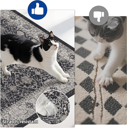 Washable 4-Piece Kitchen Floor Mats: Farmhouse Non-Slip Kitchen Sink Rug Easy Clean Water-Resistant Runners for Hallway Bathroom Soft Decorative Carpet for Pet Feeding Area(2x3+2x4+2x5+2x6,Black)