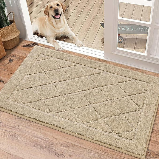BEQHAUSE Dirt Trapper Door Mat 20" x 32", Doormat Non-Slip Entryway Rugs Washable, Dog Door Mat Stain Resistant and Absorbent Welcome Floor Mat for Front Back Door, Mud Wet Shoes & Paws, Warm Beige