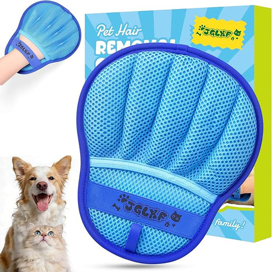 Upgraded Pet Hair Removal Glove for Dogs & Cats, Electrostatic Five-Finger Hair Remover for Furniture, Couch, Carpet, Clothing& Car Seat, 1Pcs Reusable Magic Brush Pet Hair Remover Tool (Blue)