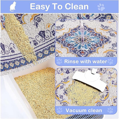 Glittme Cat Litter Mat with Non-Slip Bottom Litter Box Mat 33"X22" Litter Trapping Mat Easy to Clean Washable Cat Food Mat for Kitty,L