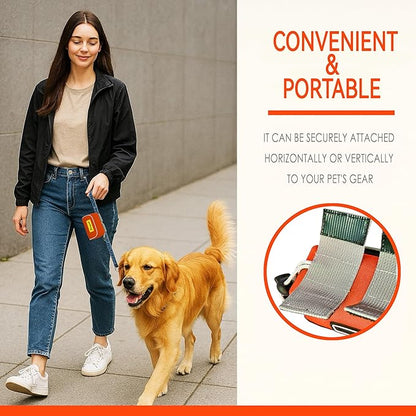 Dog Poop Bag Holder for Leash, 2 Waterproof Zipper Pouches, Dog Treat Pouch for Pet Walking Accessories, with Dispenser, Training Clicker and 1 Free Roll (Orange)