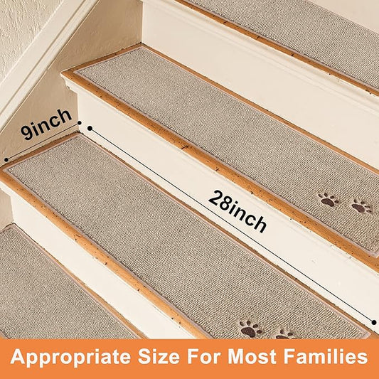 BEQHAUSE Stair Treads for Wooden Steps 28inX9in, Non Slip Carpet Stair Treads Indoor Stair Runners Machine Washable, Soft Stair Rugs Mat Surface Polyester TPE Backing, 4pcs, Beige