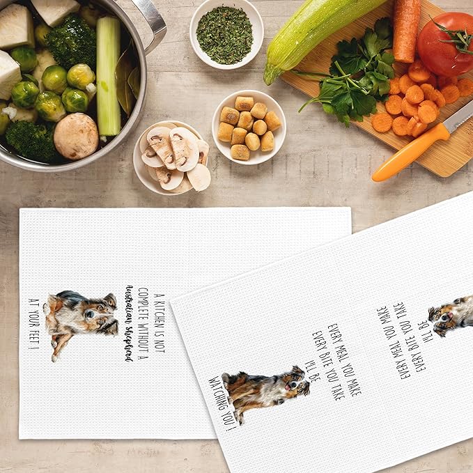 Australian Shepherd Dog Kitchen Towels Set of 2, Funny Dog Kitchen Decor, Dogs Gifts for Women Men Hand Towel, Pet Owner Gift Decorative Tea Towels Dish Towel 16x24 Inch