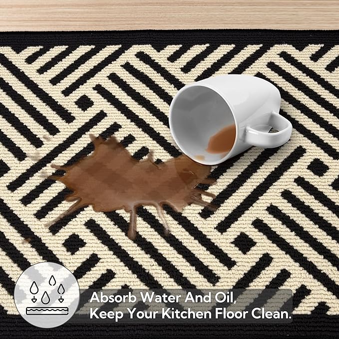 GRANNY SAYS Kitchen Mats for Floor, Kitchen Rugs Non Slip Washable, Runner Rugs for Kitchen Floor, 32" x 20", Stain Resistant Comfort Standing Mat Made of 100% Polypropylene, Black