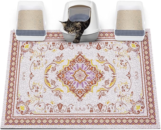 Glittme Cat Litter Mat with Non-Slip Bottom Litter Box Mat 47"X35" Litter Trapping Mat Easy to Clean Washable Cat Food Mat for Kitty,XXL