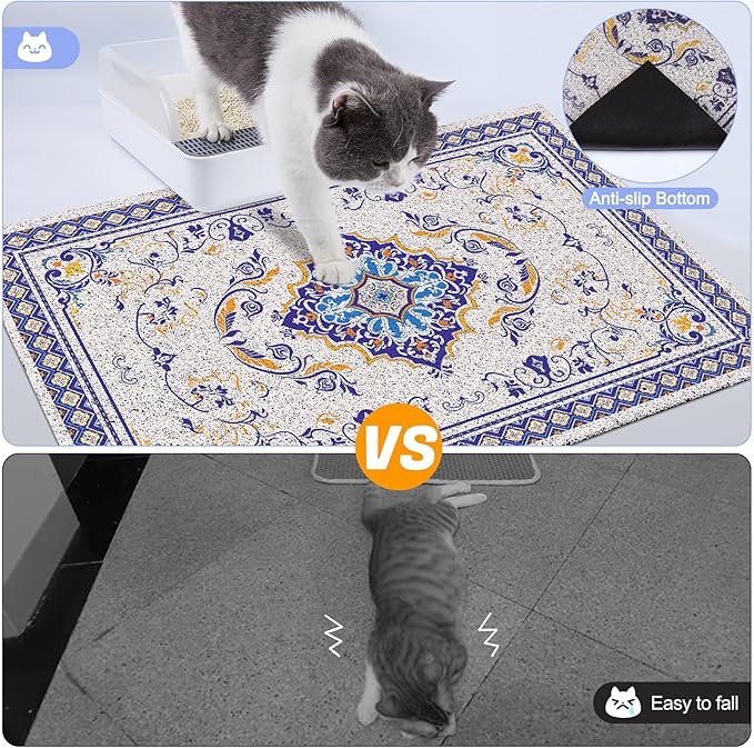 Glittme Cat Litter Mat with Non-Slip Bottom Litter Box Mat 24"x15" Litter Trapping Mat Easy to Clean Washable Cat Food Mat for Kitty,S