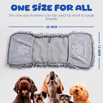 Microfiber Dog Bath Towel – Super Absorbent Dog Towels for Drying Dogs Large & Small, Quick Dry Pet Towel with Hand Pockets, Soft & Durable Puppy Towel, Machine Washable – Grey
