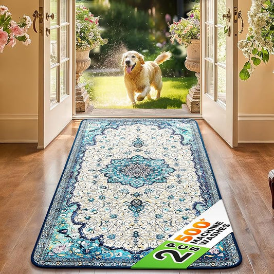 Hompet 2 Pack Super Absorbent Dog Door Mat for Muddy Paws, Washable Pee Pads for Dogs, Reusable Puppy Training Pads, Quick Dry Non-Slip Pet Entryway Rug, Leak-Proof Potty Pad for Indoor Floors 20x60
