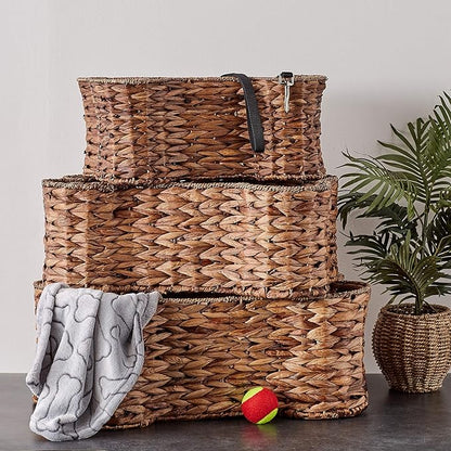Bone Dry Pet Storage Collection, Bone Shape Hyacinth Toy Basket, Dark Brown, Large - 24x15x9"