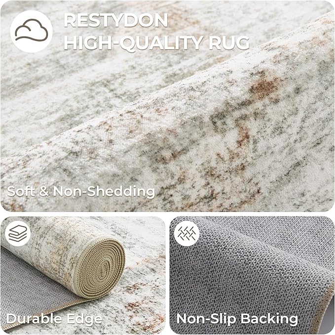 Kitchen Runner Rug Non Slip - 2.5 x 8 Runners for Hallways, Entryway, Bedroom, Washable Runner Rugs for Bathroom, Laundry Room, Low Pile Soft Vintage Area Rug(2.5'x8', Grey/Rust)