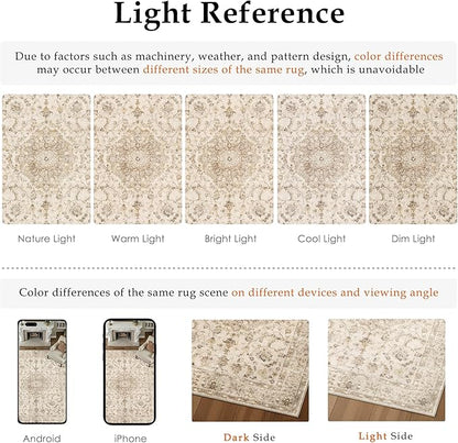2x6 Beige Runner Rug Washable Hallway Vintage Carpet Kitchen Distressed Small Long Non Slip Low Pile Thin Bedroom Medallion Accent Throw Rug Laundry Living Room