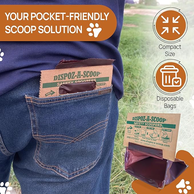 Dispoz-A-Scoop® 48 Pack"Scoop-Seal-Dispose” Dog Pooper Scooper with Bag Attachment, No-Touch Pooper Scoopers Solution, Portable Pooper Scooper for Dogs Large and Small, Dog Poop Scooper for Yard Walk
