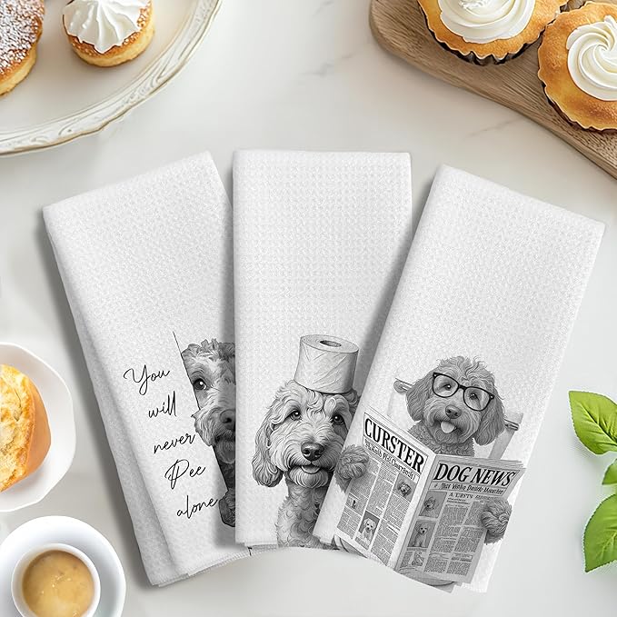 Funny Goldendoodle Dog Hand Towels Set of 3, You Will Never Pee Alone Funny Bathroom Hand Towels, Goldendoodle Gifts, Dog Bathroom Decor, 16x24