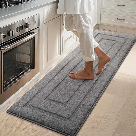 GRANNY SAYS Kitchen Mats for Floor 59 x 20, Resist Dirt Kitchen Rugs Non Slip Washable, Large Rug Runner for Sink Laundry Thick Durable Polypropylene Comfort Standing, Grey