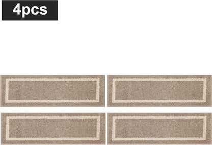 COSY HOMEER Soft Stair Treads Non-Slip Carpet Mat 28inX9in Indoor Stair Runners for Wooden Steps,Stair Rugs for Kids and Dogs, 100% Polyester TPE Backing 4pcs,Beige,Square