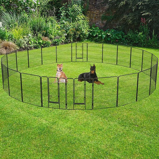 FDW Dog Playpen Dog Pen Dog Kennel 24 Panels 40 Inch Hight Indoor Outdoor Folding Metal Portable Puppy Exercise Pen Heavy Duty Dog Fence for Yard Camping,Black