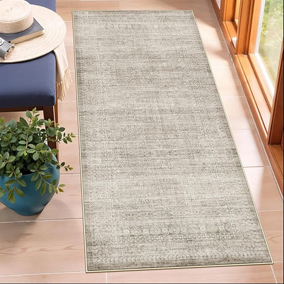 Washable 2x4 Abstract Kitchen Rug: Neutral Easy-Clean Soft Cozy Carpet Non-Slip Water-Resistant Floor Mat for Entryway Bedroom Bathroom Perfect for High-Traffic Areas with Pets(Beige/Ivory,2x4)