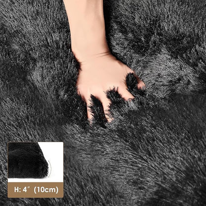 EHEYCIGA Fluffy Dog Crate Bed for Large Dogs, Plush Faux Fur Crate Pad, Calming Anti Anxiety Large Dog Bed, Washable Soft Warm Mat with Non-Slip Bottom, Black