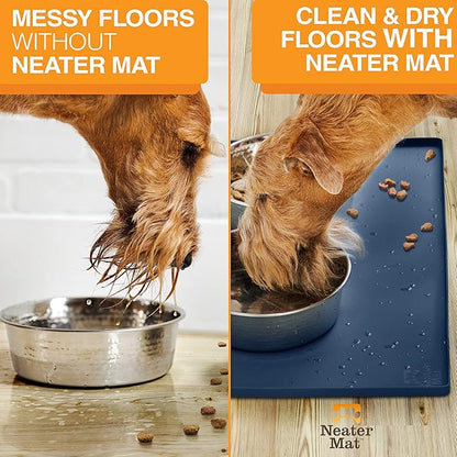 Neater Pet Brands Neater Mat Pet Mats for Food and Water, Cat & Dog Bowl Mat Waterproof Silicone, Feeding Tray, Dog Food Mats for Floors, Placemat w/Raised Edge for Under Bowls, 32" x 24", Dark Blue