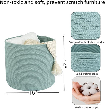 Cotton Rope Basket For Girls Boys Kids 16”X14” Baby Laundry Baskets Nursery Bin Round Woven Basket Organizer For Storage Toys Blankets Shoes Clothes green