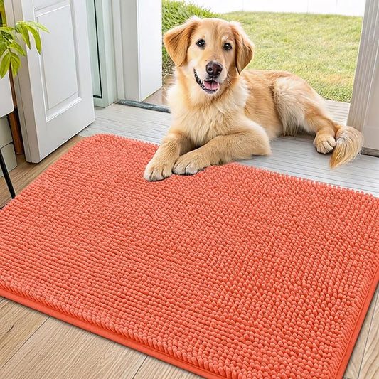 Smiry Dog Door Mat for Muddy Paws 36x24, Absorbs Moisture and Dirt Doormat, Non-Slip Washable Quick Dry Chenille Front Door Mat Indoor Entrance, Entryway Carpet for Inside Floor, Coral