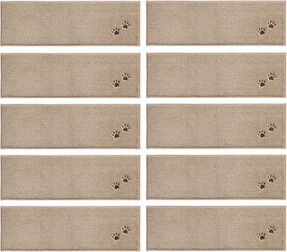 BEQHAUSE Stair Treads for Wooden Steps 28inX9in, Non Slip Carpet Stair Treads Indoor Stair Runners Machine Washable, Soft Stair Rugs Mat Surface Polyester TPE Backing, 4pcs, Beige