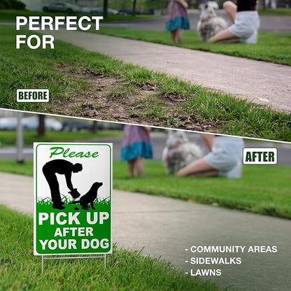 2 PC Pick Up After Your Dog Sign, 8x12 DS Coroplast Please Clean Up After Your Pet Sign with Stake for Lawn Yard