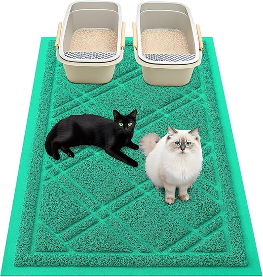 Smiry Cat Litter Box Mat 36x24, Non-Slip Water Resistant Litter Trapping Mat, Easy Clean Less Waste and Urine-Locking Cat Carpet for Indoor, Green