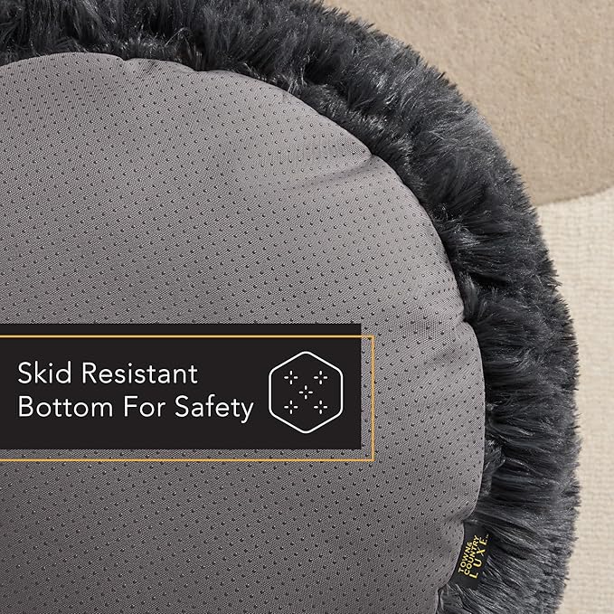 Town & Country Luxe CuddleTown Fuzzy Solid Donut Pet Bed, Soft, Cozy & Calming, Non-Slip Bottom, 100% Machine Washable, Dark Grey, Small 24"x24"x7" Round
