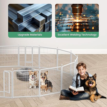 HealSmart Dog Playpen Indoor, Puppy Playpen Indoor Outdoor for Yard, Camping, RV, 24" Height 16 Panels Heavy Duty Dog Pen for Puppies/Small Dogs, White