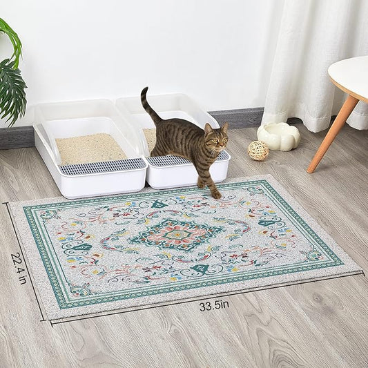 Glittme Cat Litter Mat with Non-Slip Bottom Litter Box Mat 33"X22" Litter Trapping Mat Easy to Clean Washable Cat Food Mat for Kitty,L