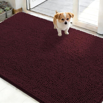 OLANLY Dog Door Mat for Muddy Paws 50x30, Absorbs Moisture and Dirt, Absorbent Non-Slip Washable Doormat, Quick Dry Chenille Mud Mat for Dogs, Entry Indoor Entryway Carpet for Inside Floor, Russet
