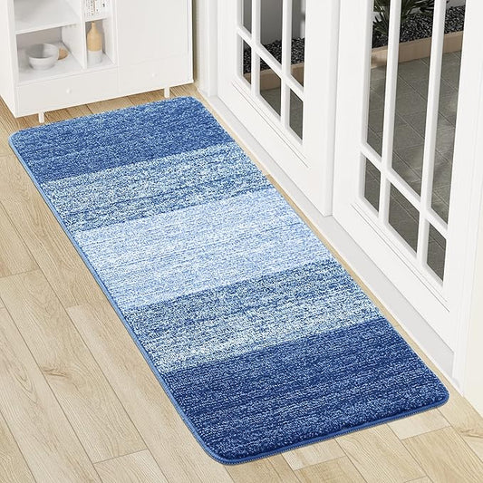 Smiry Dog Door Mat for Muddy Paws, Absorbs Moisture and Dirt, Low-Profile Entryway Mat with Non-Slip Backing, Entry Indoor Outdoor Doormat for Inside Floor (59x24 Inches, Navy Blue, Striped)
