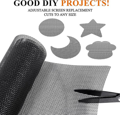 MAGZO Pet Proof Window&Door Screen Replacement Mesh, 35" W x 86" L, Best Vinyl Coated Polyester Dog Cat Protector Heavy Duty, Net Netting Curtain Wire Roll Repair Kit for Patio/Porch/Sliding, Black