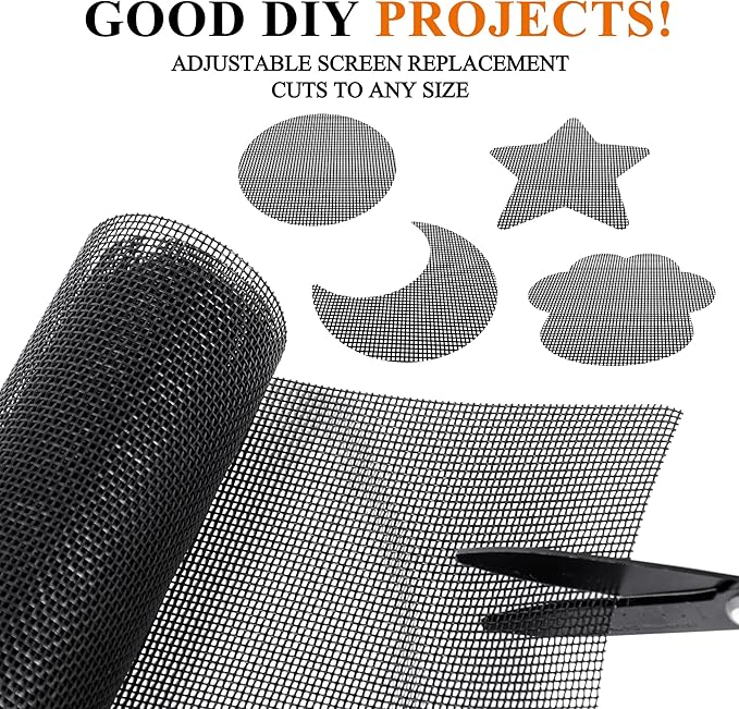 MAGZO Pet Proof Window&Door Screen Replacement Mesh, 60" W x 96" L, Best Vinyl Coated Polyester Dog Cat Resistant Heavy Duty, DIY Adjustable Net Netting Curtain Wire Fits Any Smaller Size, Black