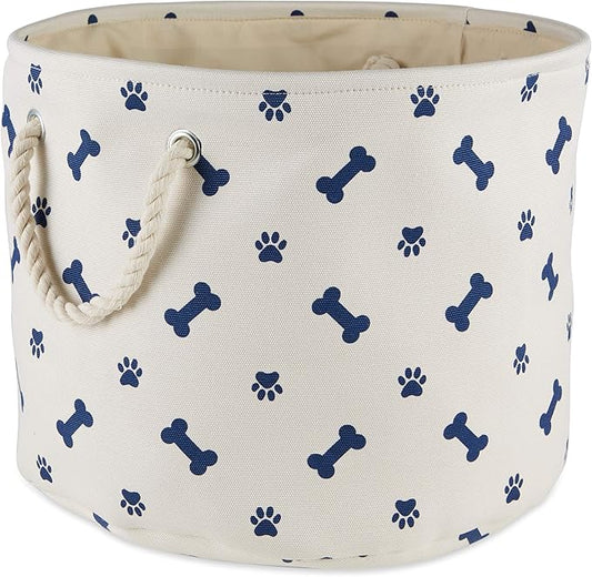 Bone Dry 5511 Pet Storage Collection Paw and Bone Print, Medium Round, Nautical Blue