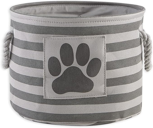 Bone Dry Pet Storage Collection Striped Paw Patch Bin, Small Round, Grayz, Medium Breeds