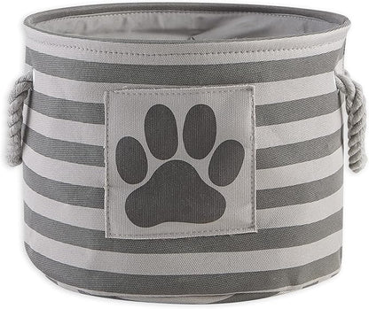 Bone Dry Pet Storage Collection Striped Paw Patch Bin, Small Round, Grayz, Medium Breeds (Pack of 12)
