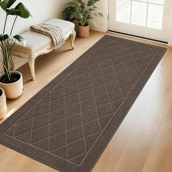 BEQHAUSE Dirt Trapper Door Mat 32" x 72", Doormat Non-Slip Entryway Rugs Washable, Dog Door Mat Stain Resistant and Absorbent Welcome Floor Mat for Front Back Door, Mud Wet Shoes & Paws, Light Brown