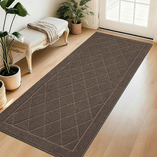 BEQHAUSE Dirt Trapper Door Mat 32" x 72", Doormat Non-Slip Entryway Rugs Washable, Dog Door Mat Stain Resistant and Absorbent Welcome Floor Mat for Front Back Door, Mud Wet Shoes & Paws, Light Brown
