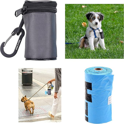 Kare & Kind Pet Waste Bag Dispenser with Carabiner - Double Layer Fabric - Zippered Poop Bag Holder and Pet Waste Bags - Clip On Container Attaches to Leash, Belt, Harness,Collar, Bags - (Black)