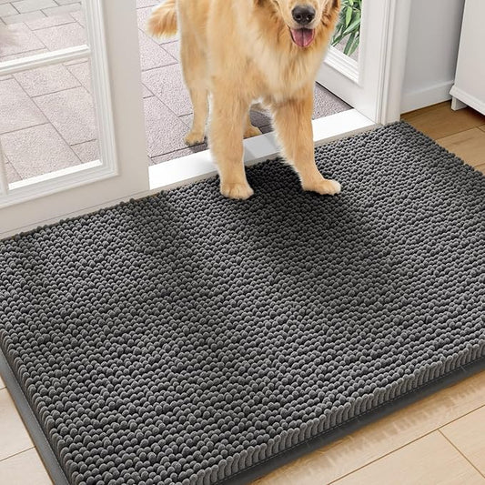 Amyracel Dirt Trapping Door Mat, 24" x 72" Large Absorbent Dog Door Mat for Muddy Paws, Quick Dry Non Slip Chenille Mud Mat for Dogs, Machine Washable Entry Indoor Entryway Rug for Inside Floor