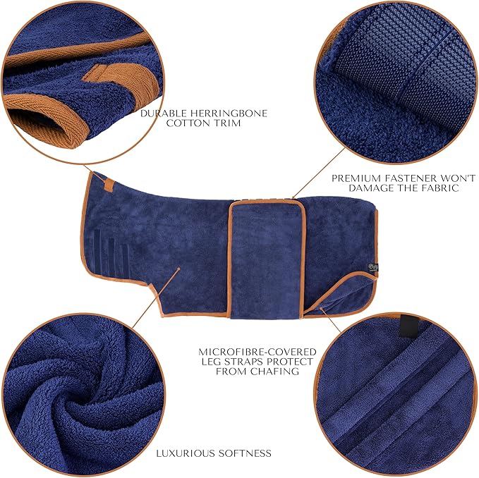 Lucky Pooch® Dog Robe - Luxurious Dog Bathrobe - Ultra Absorbent Dries Your Dogs in Minutes! Double-Layer, Super Soft Towel and Bath Robe All in One (XXXL, French Navy)