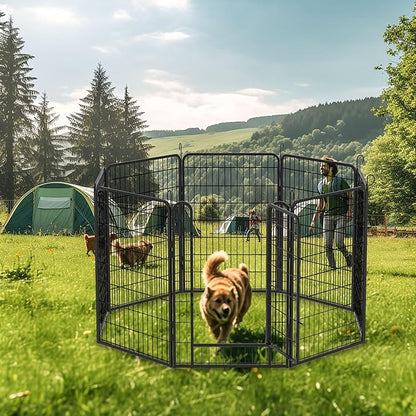Dog Playpen Indoor - Pet Fence Puppy Exercise Pen for Yard Gate 6/8/12/16Panel Heavy Duty Crates with Doors Metal Dog Pen for Camping Outdoor, Small/Medium Pets (27.76 x 39.37 Inch, Black 8 Panels)